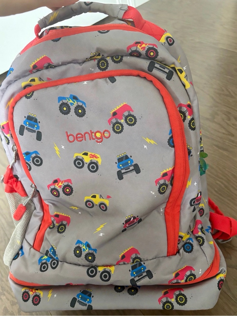 Bentgo Kids Monster Truck Backpack in Gray and Red